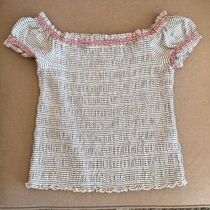 Anthropology Smocked Off-Shoulder Top - Red and White